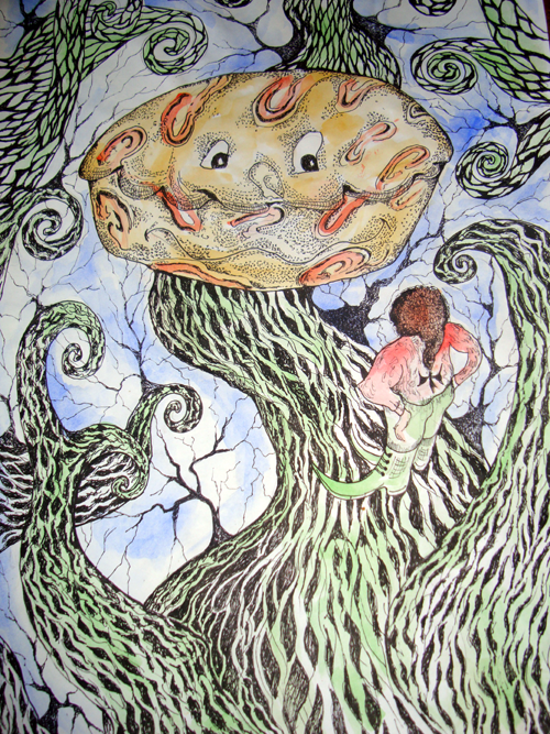 Illustration of Grimlick the Troll meeting a Witchcake.
